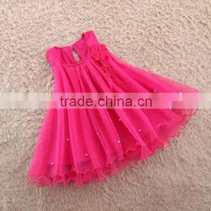 Child One-piece Knitwear Casual Dress,pure Color Kids Prom Gown Dress,hot Pink Baby Girl Beaded Ruflle Frock thumbnail-1