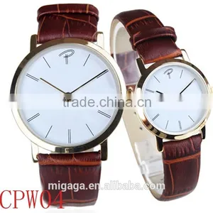 Concise 2 Hands Analog Men Women Thin Casual Couple Watch Leather thumbnail-6