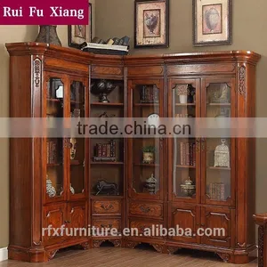 American Style Wooden Bookshelf Combination Sideboard With Glass Door and Handmade Carving AI-202 thumbnail-1
