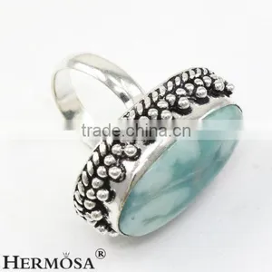 Gallant Design Natural Larimar 925 Sterling Silver Big Stone Man Ring thumbnail-2