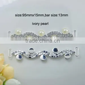 (M0903) 95mmx15mm,13mm Bar, Rhinestone Connector for Hair Jewelry,silver Plating,ivory Pearl thumbnail-1