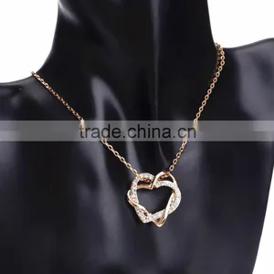 Fashion Jewellery Necklace Women 18k Gold Plated Austrian Crystal Rhinestone Zircon Chunky Double Heart Pendants thumbnail-3