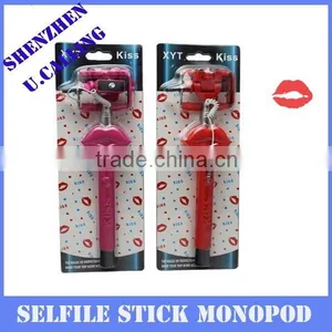 New Arrical Flexible Extendable Selfie Stick Kiss Style Monopod With Cable No Need Bluetooth thumbnail-1