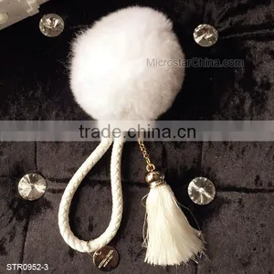 8cm Real Rex Rabbit Fur Ball PomPom Tassel Keychain Decorative Handbag Rings thumbnail-4