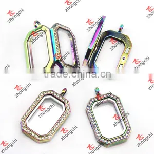 Colorful Rectangle Glass Memory Lockets Wholesale ZC Metalic Jewelry thumbnail-3