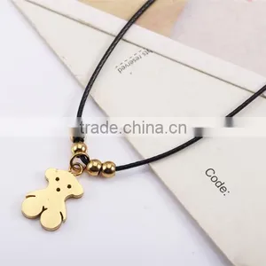 Fashionable Most Popular Simple Black Long Rope Friendship Necklace With Bear Pendant thumbnail-4