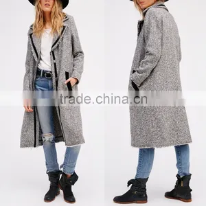 Autumn Fashion Jackets and Coats Herringbone Woman Long Casual Overcoat thumbnail-1