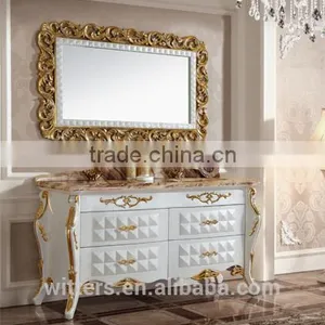 Spanish Vintage b Bathroom Vanity Cabinet Solid Wood Luxury Bathroom Furniture With Carved Flower WTS334 thumbnail-2