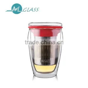 Wholesale 350ml Glass Tea Cup With Stainless Strainer With Lid High Borosilicate Glassware TB276 thumbnail-1