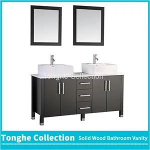China Solid Wood Bathroom Cabinetry Espresso Painting White Stone Top thumbnail-3