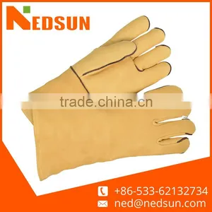 Yellow Heat Resistant Labour Protection Split Leather Glove for Workers thumbnail-1