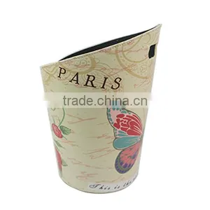 Art Printed Leather Trash Cans, Creative Waste Paper Basket, Storage Bin for Office, Home and High Class Hotel, Butterfly Printi thumbnail-2