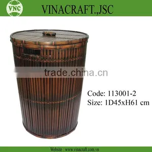 Dark Brown Bamboo Laundry Basket With Lid thumbnail-2