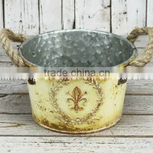 New Collection!!!Shabby Chic /vintage Metal Flower Bucket With Linen Handle thumbnail-1
