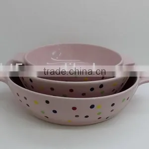 Children Ceramic Dinner Bakeware With Colorful Dots thumbnail-1