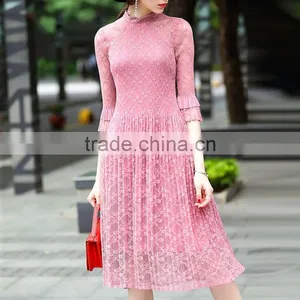 Maxnegio Topshop Pleated Lace Maxi Causal Dress thumbnail-2