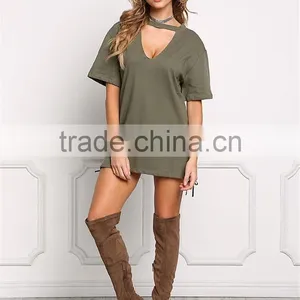 MGOO Customzied OEM Heavy Cotton 300g Tunic Tops Fashion Chocker Loose Oversized Shirts V Cut Out thumbnail-3