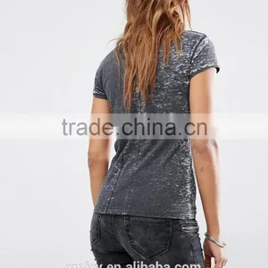 2016 New Product Custom T-shirt 50% Cotton 50% Polyester T-shirt for Girls Black Skull Print thumbnail-2