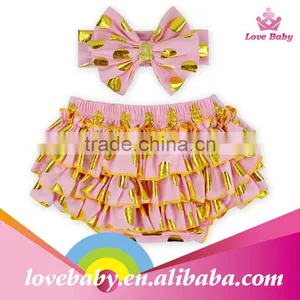 Pink Golden Dot Nappy Bloomers Golden Edged Ruffers Short Pants Infants Short Trousers thumbnail-3