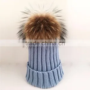 Myfur Adults Wholesale Winter Knitting Hat With Real Raccoon Fur Pom Pom thumbnail-1