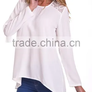 100%Polyester Long Sleeve Woman Blouse 2015,women Tank Tops in White thumbnail-2