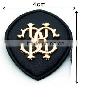 Black/white PU Leather Sew on Patches Fashion Labels With Metal Logo Clothing Label for Jeans/jacket PLB-001 thumbnail-1