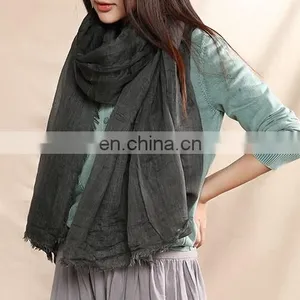 Flax Material Solid Color Yarn Women Cape Classic Oblong Women Scarves thumbnail-3