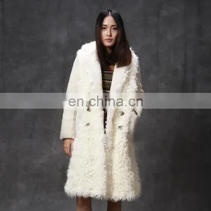 Merino Sheep Shearling Fur Coat With Lamb Fur Patchwork Style for Women thumbnail-1