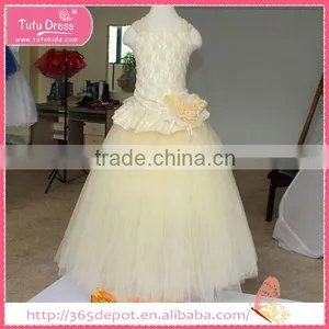Voile Fabric Beige Backless Braces Dress With Ribbon Tulle Skirt Children Frocks Designs Supplier's Choice thumbnail-2