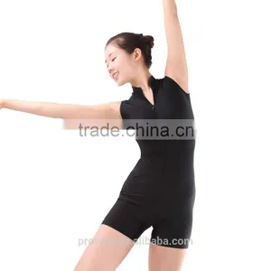 Girls Shiny Lycra Zipper Front Sleeveless Ballet Shorty Unitards thumbnail-4