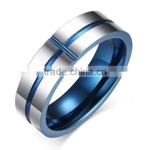 Tungsten Carbide High Polished Two-tone Blue Wedding Bands Ring for Men thumbnail-1