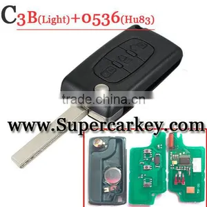 High Quality 3 Button Remote Key For Citroen Flip Key 0536 HU83 Blade With Light Button thumbnail-1