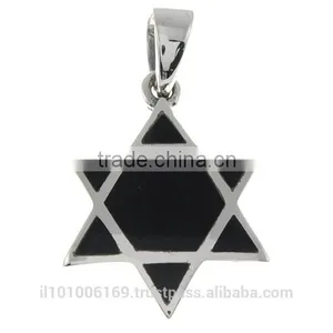 Black Onyx Star of David Mens Silver Pendant, P19 thumbnail-1