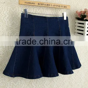 High Waist Short Denim Skirt Women Blue Elasticity Denim Pleated Mini Skirt Girls Ball Gown Sexy Girls in Short Denim Skirt thumbnail-5