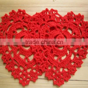 Red Heart Shape Crochet Doilies,customized Cotton Coasters for Table Dec. thumbnail-1