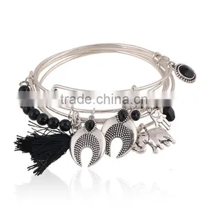 Custom Jewelry Factory OEM Friendship Silver Bangle Bracelets With Charms thumbnail-1