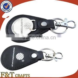 Leather Customized Logo Personalized Double Keyrings Keychain thumbnail-1