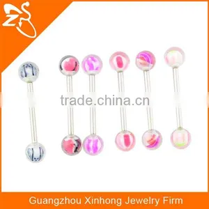 316 L Stainless Steel Colorful UV Acrylic Ball Barbell Tongue Rings for Body Piercing thumbnail-1