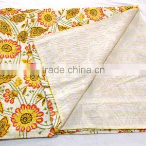 Indian Handmade Quilt Vintage Kantha Bedspread Throw Cotton Blanket Ralli Gudari thumbnail-1