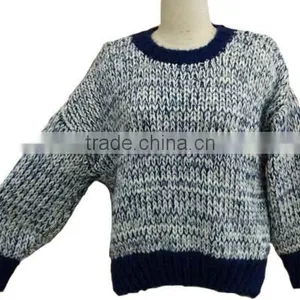 Roving Yarn With Mohair Like Acrylic,chunky,malange Effect,contrast Color,ladies' Pullover thumbnail-1