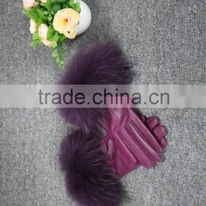Fashion Sheep Leather Gloves Women Touchscreen Raccoon Fur Cuff Leather Gloves thumbnail-1