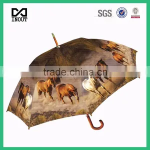 23 Inch Automatic Craft Horse Wooden Shaft Umbrella thumbnail-1