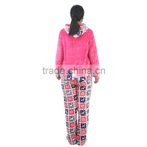 Kevince Flannel Pyjama Set Penguin Emb Deer Printcap Knitting Woman Clothing Nightwear Homewear MOQ 1000sets thumbnail-2