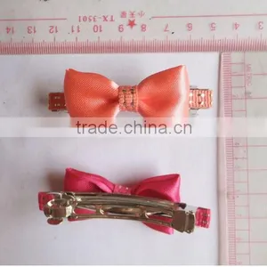 Fashion Glitter Ribbon Covered Barrettes With Satin Bow thumbnail-1