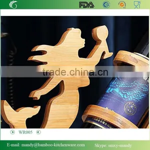 WR005 Bamboo Countertop Wine Rack Mermaid Wine Rack and Single Bottle Holder thumbnail-2