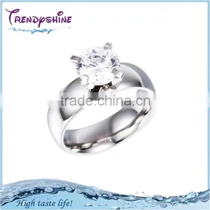 OEM Manufacturer Women's Silver Stainless Steel Single Diamond Ring thumbnail-1