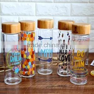 500ml Promotional Glass Drinkware Travel Leakpoof Water Bottle With Bamboo Lid On Amazon Hot Selling thumbnail-1