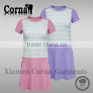 100% Polyester Wholesale Latest Fashion Design Women Summer Colorful Tennis Sport Knitted One-piece Dress thumbnail-1