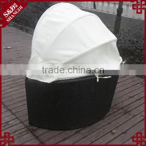 Pet Furniture All Weather Black Wicker Woven Luxury Pet Bed With Canopy thumbnail-3