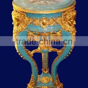 Antique European Small Round Porcelain Table, Hand Painted Ceramic Telephone Table, Home Decorative Gilt Brass Mounted Side Tabl thumbnail-5